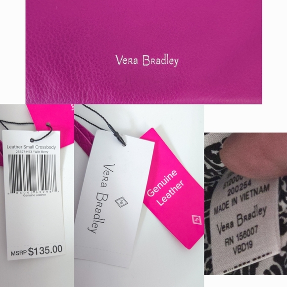 NWT Vera Bradley Pebbled Leather Fuchsia Pink Quilted Side Crossbody Handbag - Picture 8 of 8